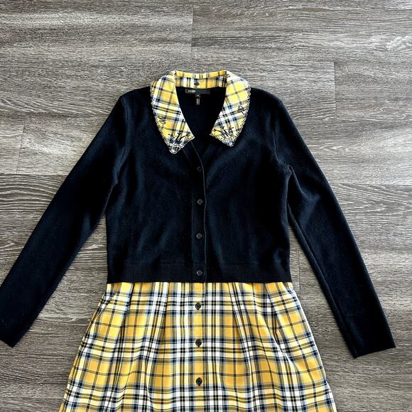 Maje Yellow Tartan Trompe L’Oeil Sweater Dress 6 Mini Plaid Grunge Collared EUC - Picture 15 of 16